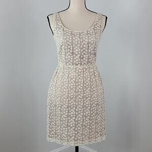 Anna Sui Floral Embroidered Sleeveless‎ Ivory Sheath Dress 0 MINOR FLAWS